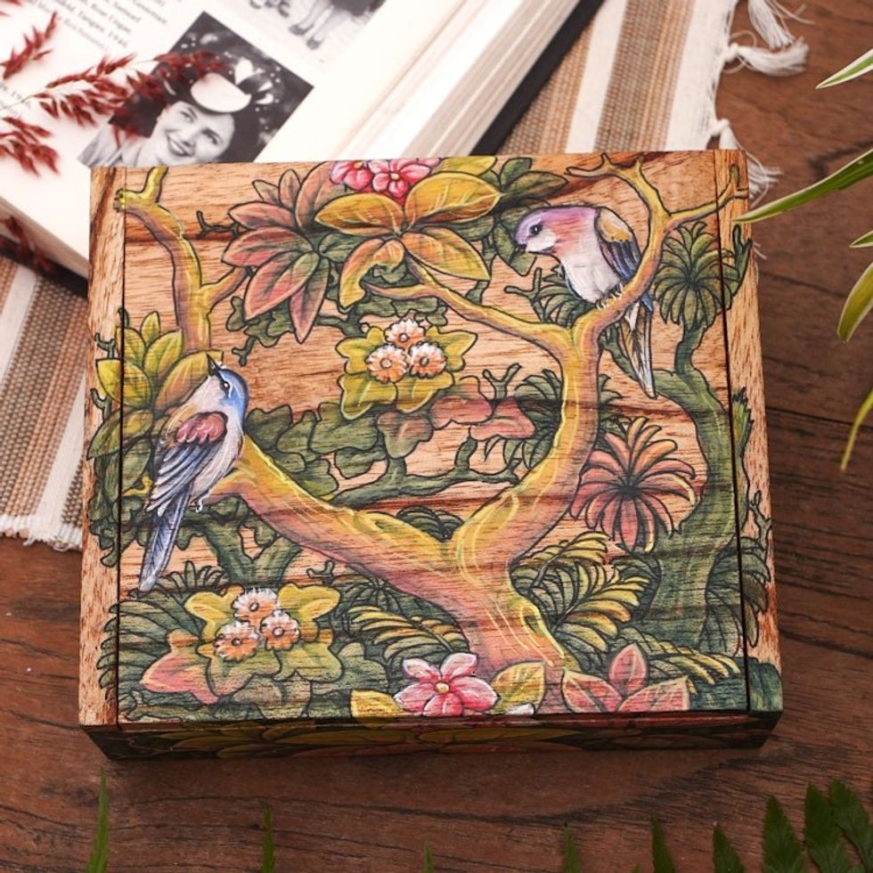 Wood Jewelry Box 'Tropical Birds'