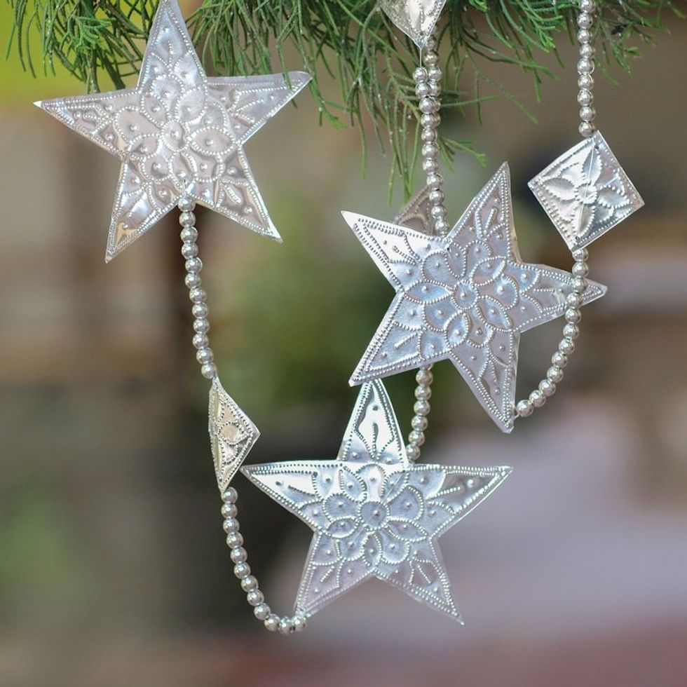 3 Star-Shaped Aluminum Ornament Garlands from Bali 'Shining Stars'