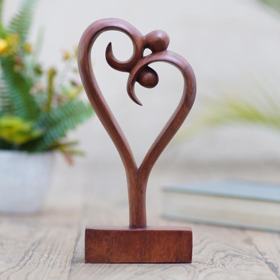 Artisan Crafted Suar Wood Sculpture 'Love Dancing'