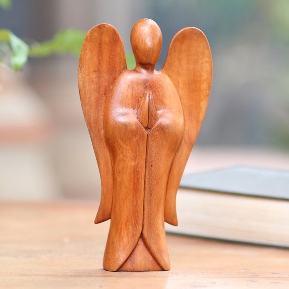 Carved Wood Sculpture 'Angel Song of Peace'