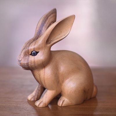 Alternate image for Fair Trade Hand Carved Wooden Rabbit Statuette Cute Ginger Rabbit