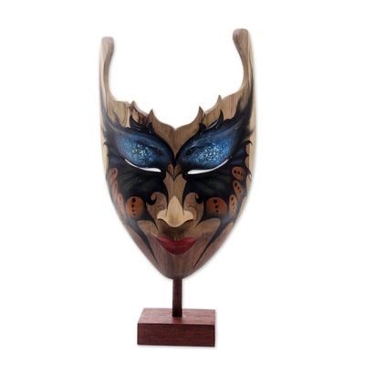 Alternate image for Butterfly Theme Balinese Hibiscus Wood Mask Queen of the Butterflies