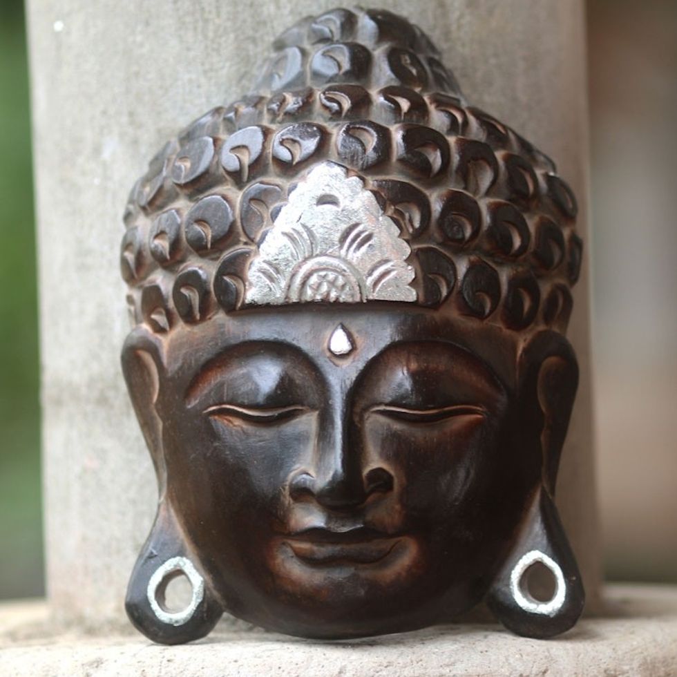 Hand Crafted Wall Sculpture Buddhism Art from Bali 'Silver Buddha Serenity'