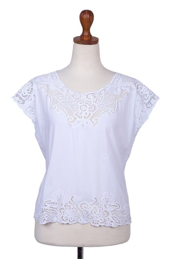 Alternate image for Floral Embroidered Rayon Blouse in White from Bali White Kusuma