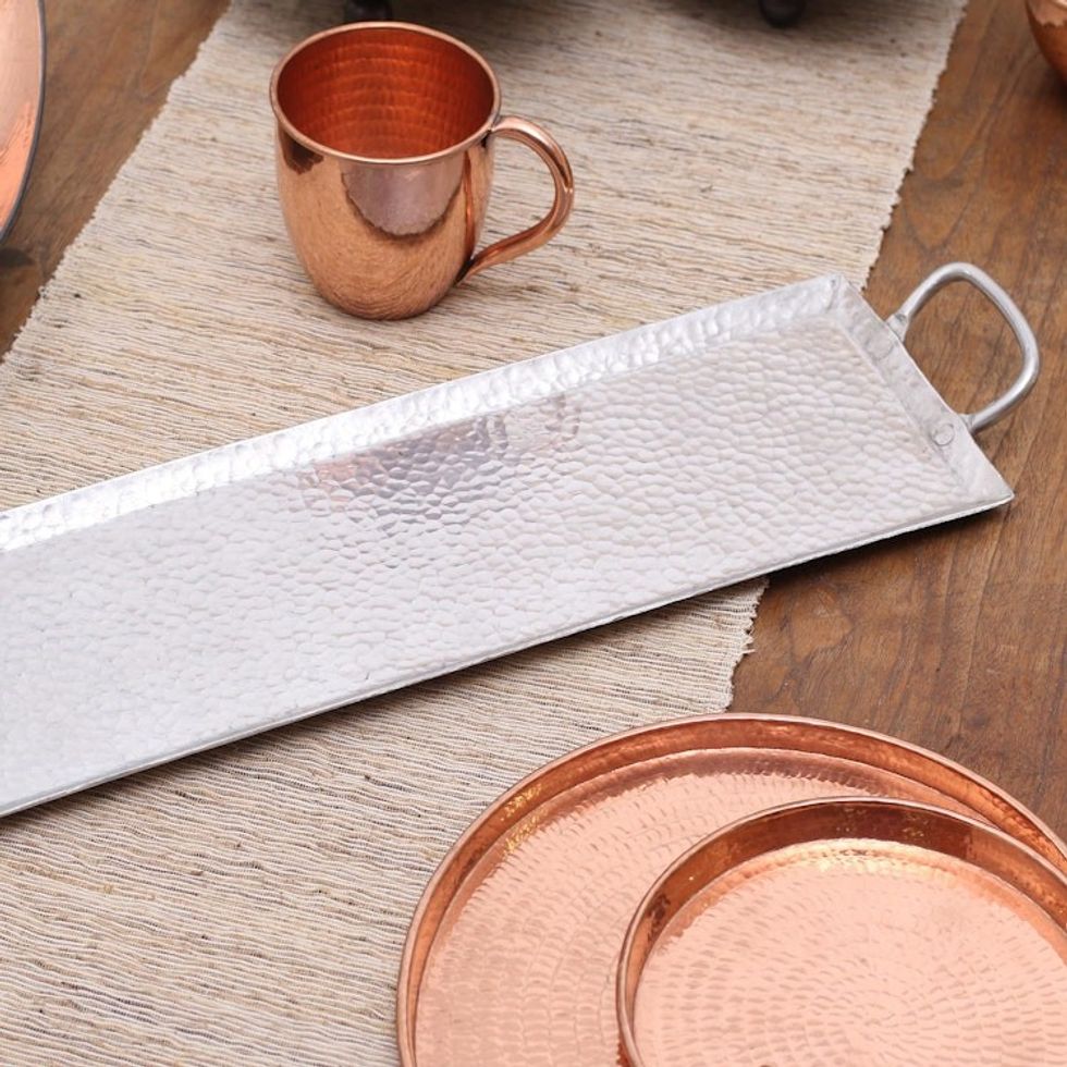 Hammered Rectangular Aluminum Tray from Bali 'Rectangular Gleam'