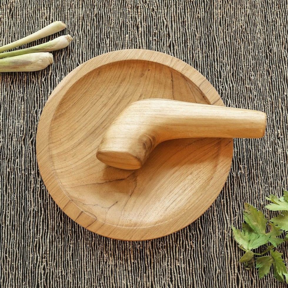 Hand Made Teak Wood Mortar and Pestle from Bali 'Crushed'