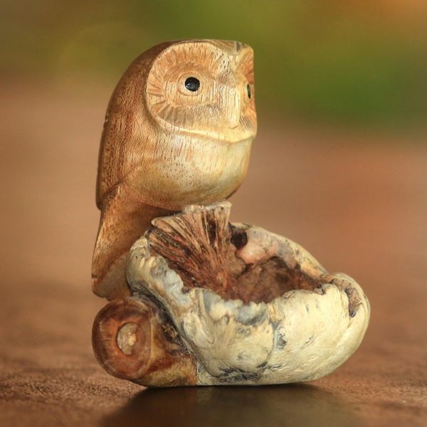 Alternate image for Jempinis Wood Owl Figurine from Bali Lone Owl