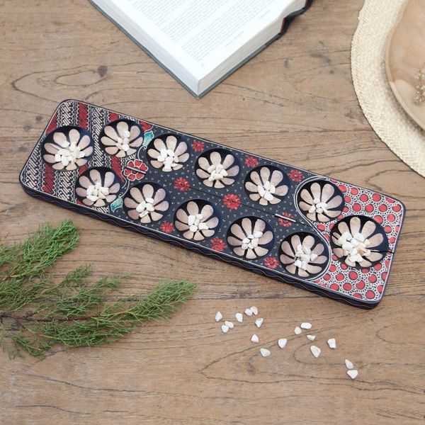 Alternate image for Batik Wood Mancala Board Game Handcrafted Cunning Multicolor Flowers