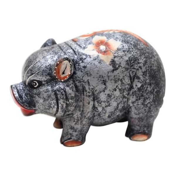 Alternate image for Hand Carved Suar Wood Pig Statuette Chubby Swine