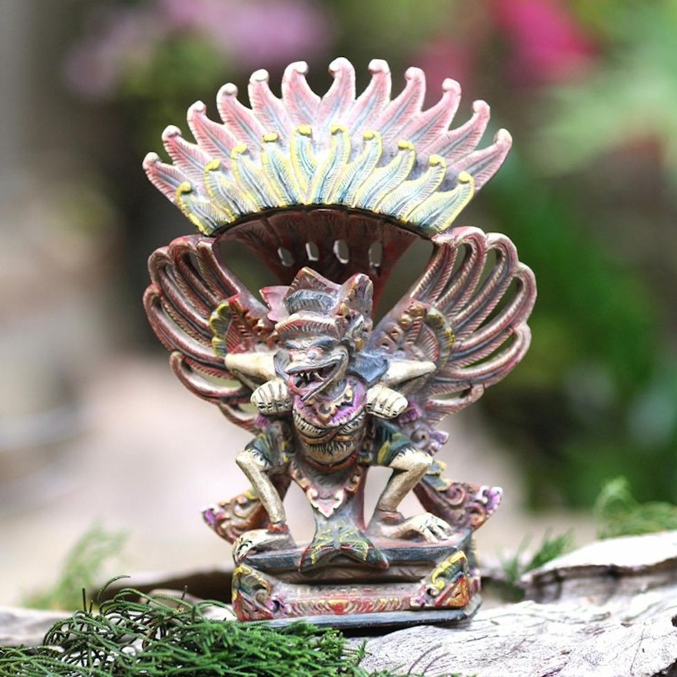 Hand Crafted Acacia Wood Garuda Sculpture 'Flying Garuda'