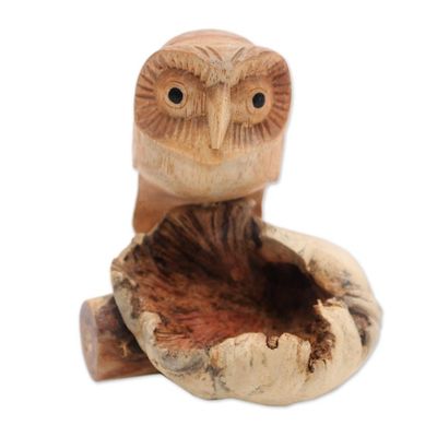 Alternate image for Jempinis Wood Owl Figurine from Bali Lone Owl