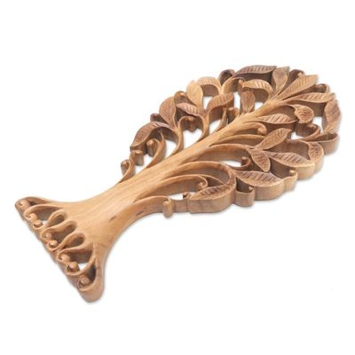 Alternate image for Hand-Carved Suar Wood Relief Panel of a Leafy Tree from Bali Ethereal Leaves