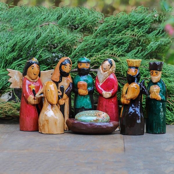 Alternate image for Handmade Wood Nativity Scene 9 Pieces Christ was Born