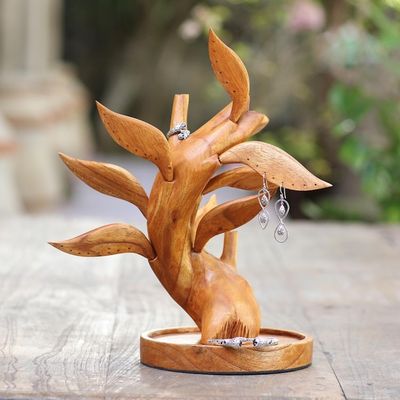 Alternate image for Hand Carved Wood Tree Jewelry Stand Giving Tree
