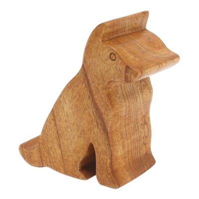 Alternate image for Hand Carved Jempinis Wood Phone Stand Dialing Dog