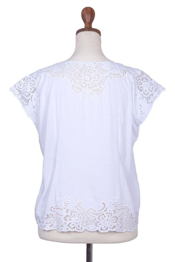 Alternate image for Floral Embroidered Rayon Blouse in White from Bali White Kusuma