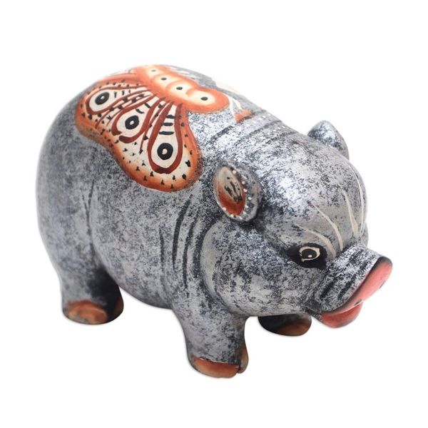Alternate image for Hand Carved Suar Wood Pig Statuette Chubby Swine