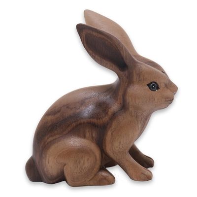 Alternate image for Fair Trade Hand Carved Wooden Rabbit Statuette Cute Ginger Rabbit
