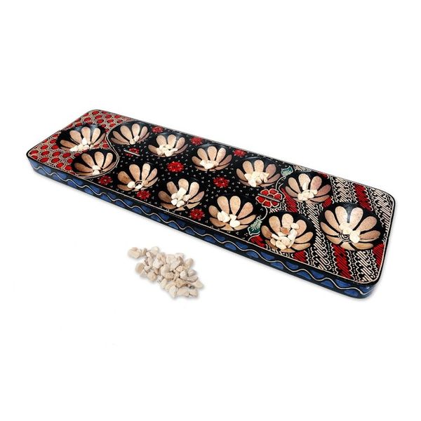 Alternate image for Batik Wood Mancala Board Game Handcrafted Cunning Multicolor Flowers