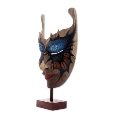 Alternate image for Butterfly Theme Balinese Hibiscus Wood Mask Queen of the Butterflies