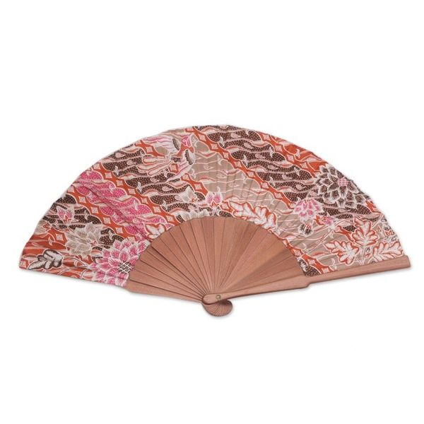 Alternate image for Handcrafted Printed Batik Silk and Pinewood Fan from Bali Nature of Parang