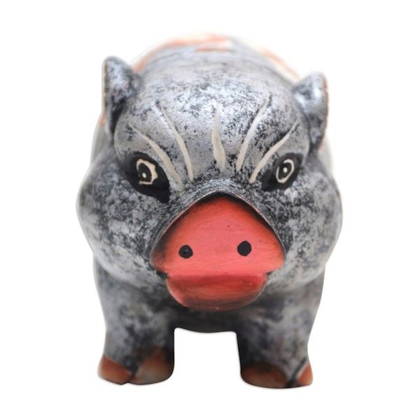 Alternate image for Hand Carved Suar Wood Pig Statuette Chubby Swine