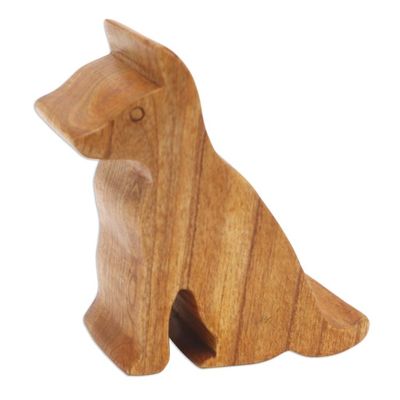 Alternate image for Hand Carved Jempinis Wood Phone Stand Dialing Dog