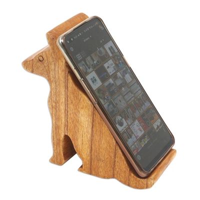 Alternate image for Hand Carved Jempinis Wood Phone Stand Dialing Dog