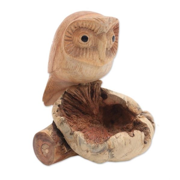 Alternate image for Jempinis Wood Owl Figurine from Bali Lone Owl