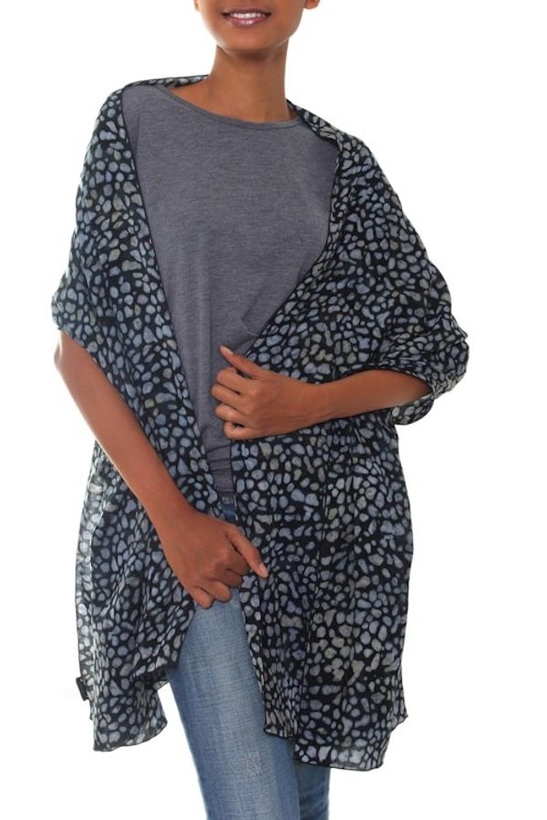 Alternate image for Black and Gray Woven Rayon Shawl from Bali Artisan Borneo Slate