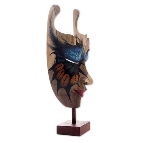 Alternate image for Butterfly Theme Balinese Hibiscus Wood Mask Queen of the Butterflies