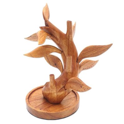 Alternate image for Hand Carved Wood Tree Jewelry Stand Giving Tree