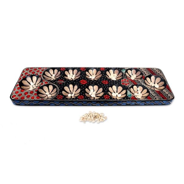 Alternate image for Batik Wood Mancala Board Game Handcrafted Cunning Multicolor Flowers