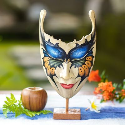 Alternate image for Butterfly Theme Balinese Hibiscus Wood Mask Queen of the Butterflies