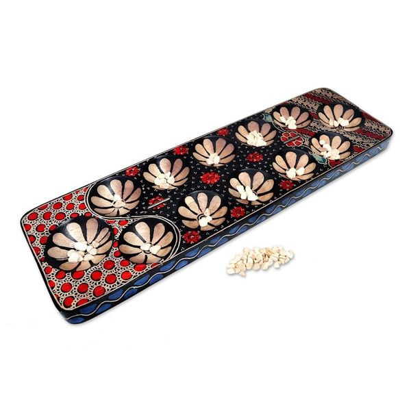 Alternate image for Batik Wood Mancala Board Game Handcrafted Cunning Multicolor Flowers