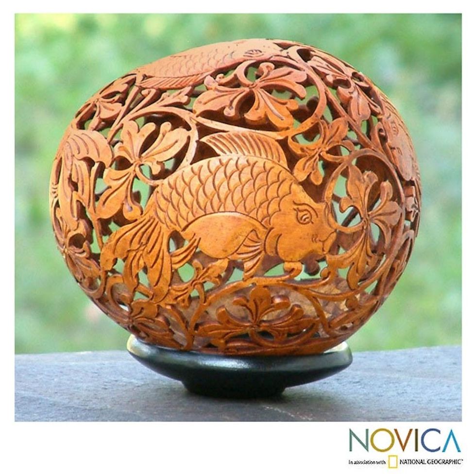 Artisan Crafted Coconut Shell 'Adventurous Fish'