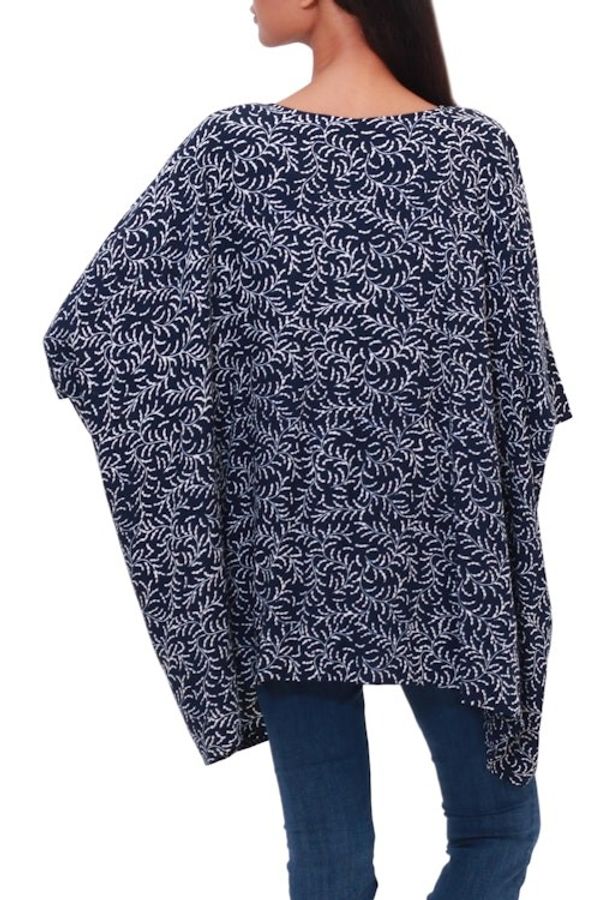 Alternate image for Batik Rayon Kimono Jacket in Midnight and White from Bali Many Leaves