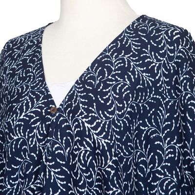 Alternate image for Batik Rayon Kimono Jacket in Midnight and White from Bali Many Leaves