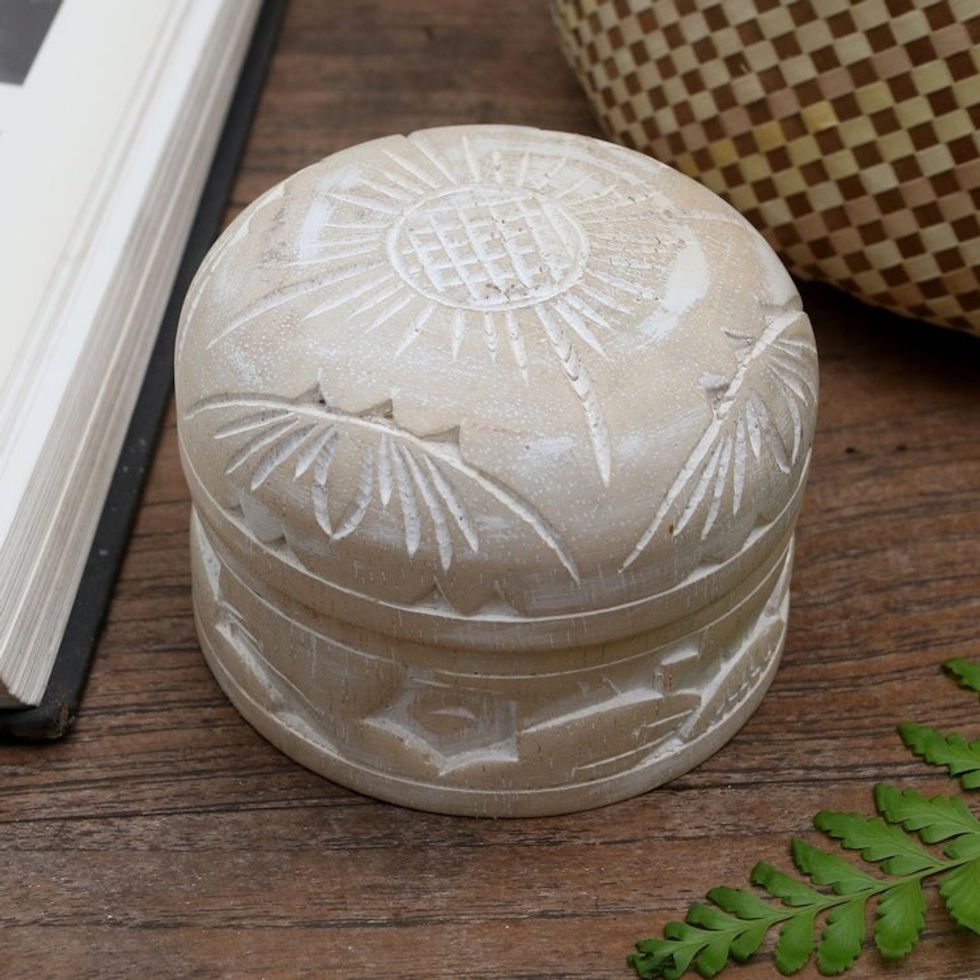 Hand Carved Floral Decorative Wood Box from Bali 'Bougainvillea Bloom'