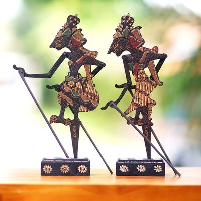 Alternate image for Handmade Klepu Wood Rama and Sita Shadow Puppets Set of 2 Divine Marriage