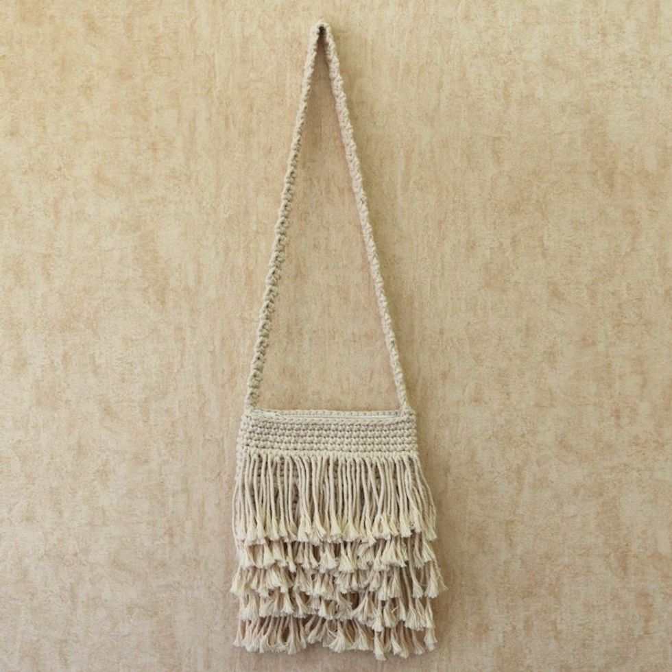 Hand-Knotted Cotton Sling with Fringes from Bali 'Malang Majesty'