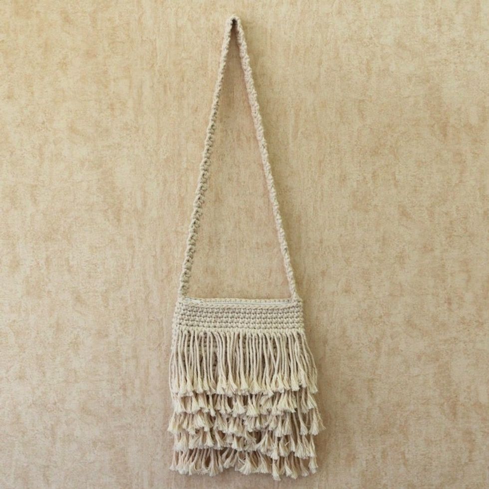 Hand-Knotted Cotton Sling with Fringes from Bali 'Malang Majesty'