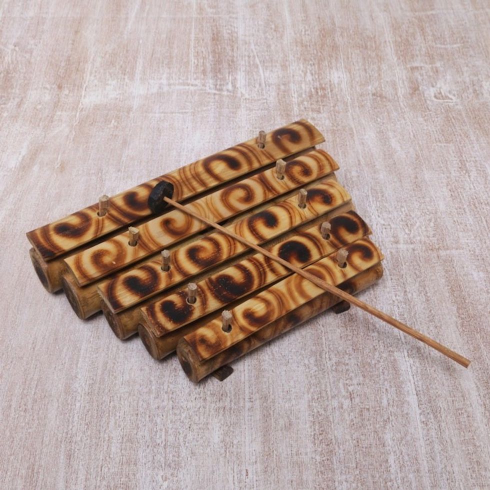 Swirl Motif Bamboo Xylophone with Mallet from Bali 'Swirling Melody'
