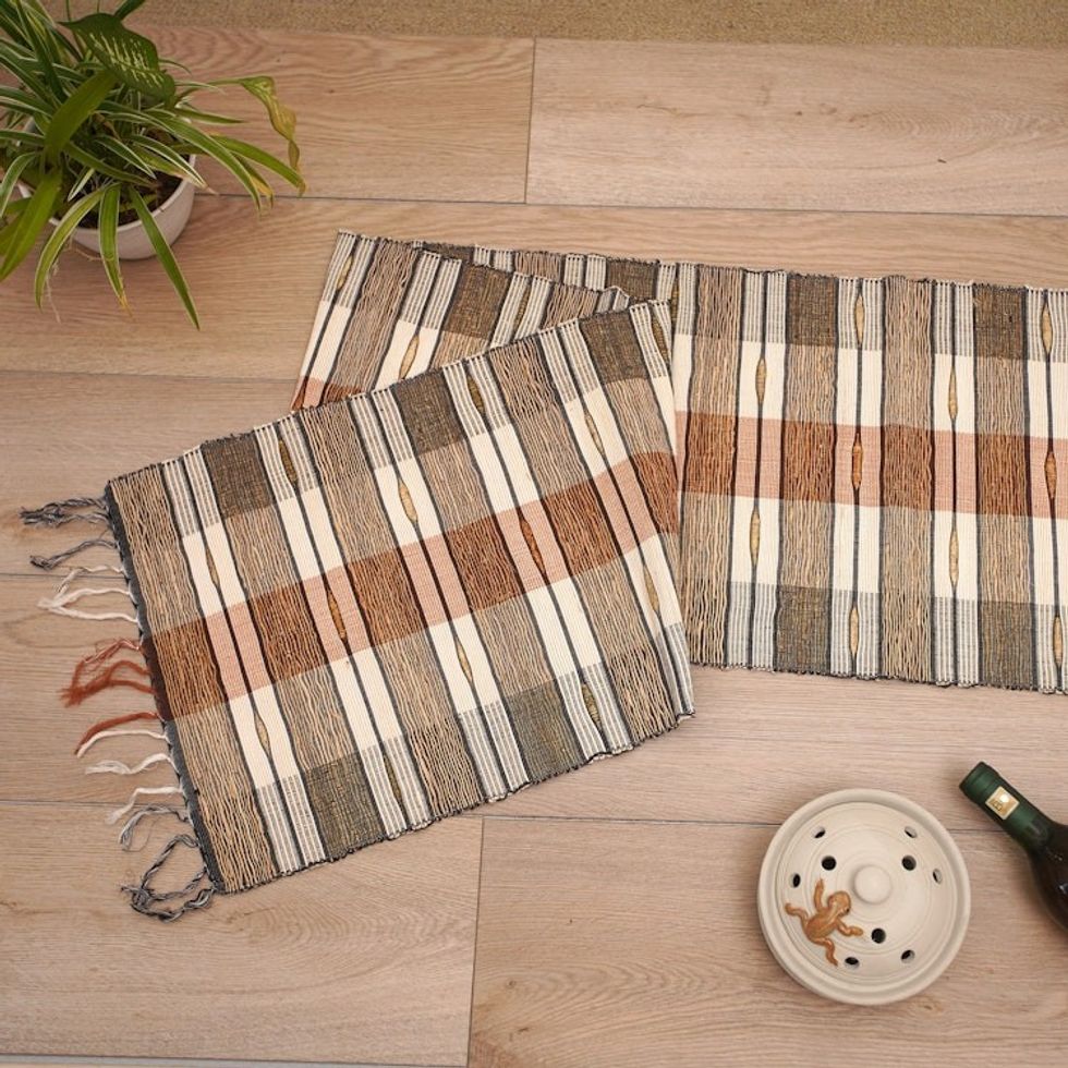 Handcrafted Cotton Blend Table Runner with Checkered Pattern 'Checkered Colors'