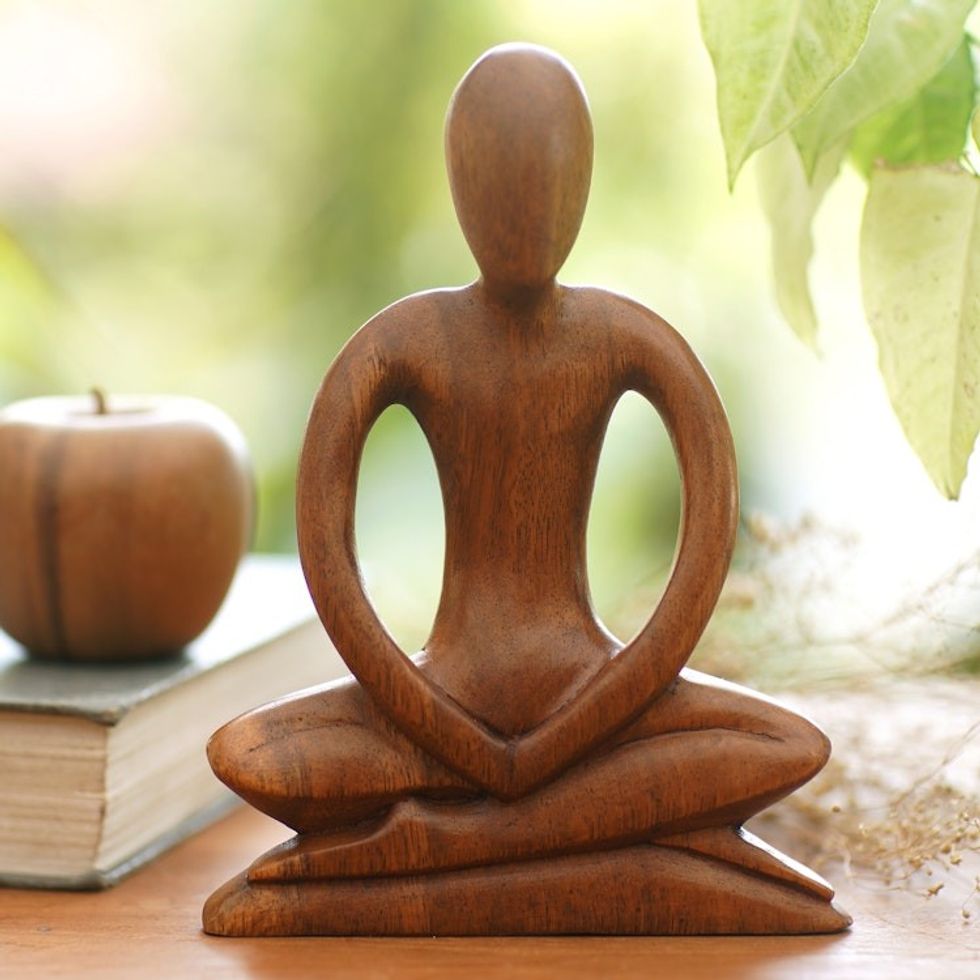 Handcrafted Wood Yoga Sculpture 'Meditative Calm'