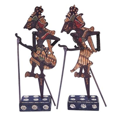 Alternate image for Handmade Klepu Wood Rama and Sita Shadow Puppets Set of 2 Divine Marriage