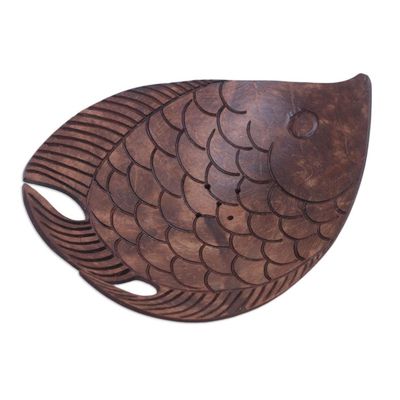Alternate image for Aquatic Coconut Shell Soap Holder Hand Carved in Bali Fabulous Fish