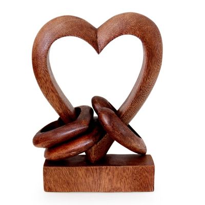 Alternate image for Hand Carved Suar Wood Romantic Sculpture Heart Power