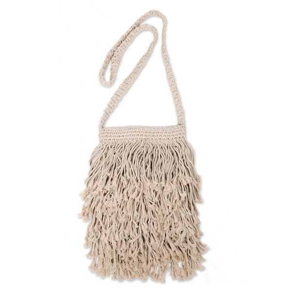 Alternate image for Hand-Knotted Cotton Sling with Fringes from Bali Malang Majesty