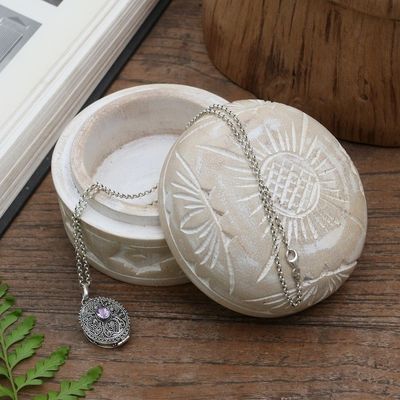 Alternate image for Hand Carved Floral Decorative Wood Box from Bali Bougainvillea Bloom